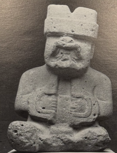 Las Limas Monument 1, seated ruler holding were-jaguar infant